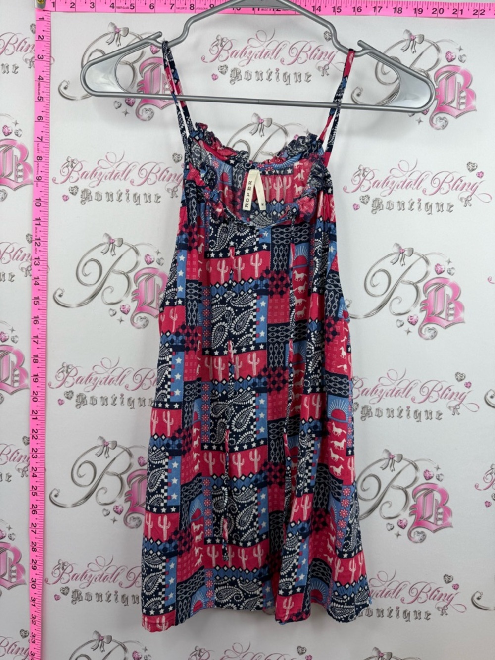 Roper tank top cactus desert theme Red & Blue Patchwork Print Tank Dress